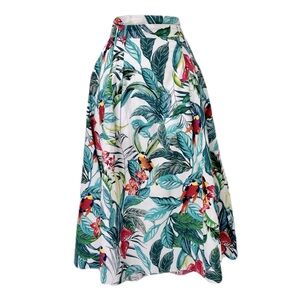 Her Destiny Multicolor Tropical Floral Bird 100% Cotton Pocketed Skirt, Size M